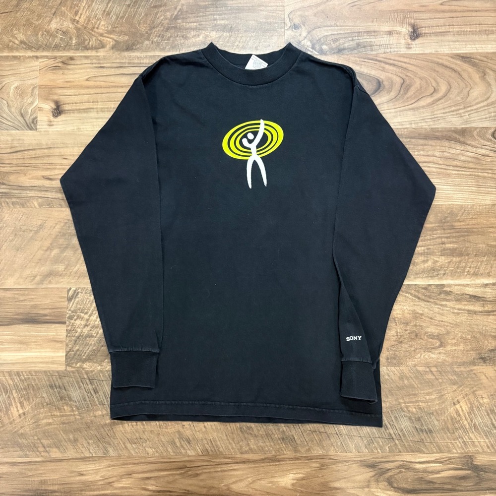 Vintage Y2K Sony Tech Promo Long Sleeve T-shirt Mens M Black Music Tee 90s